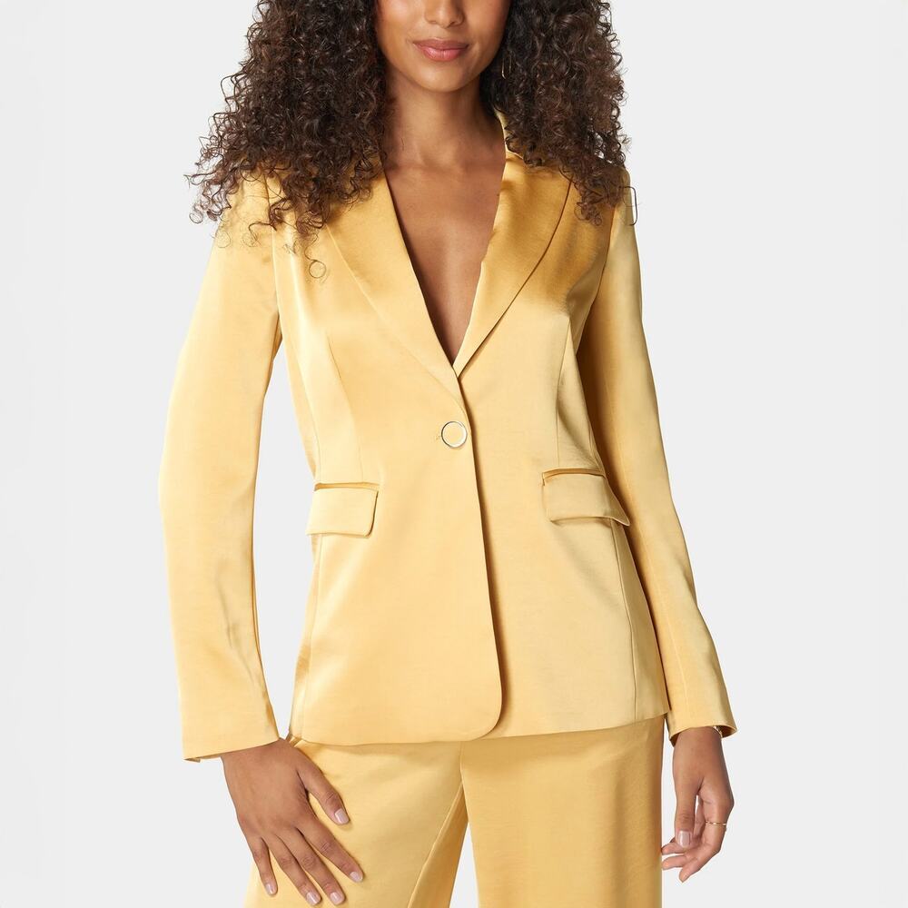 Bebe Single Breast Satin Tailored Blazer in Sunlight NWT NEW Size 6